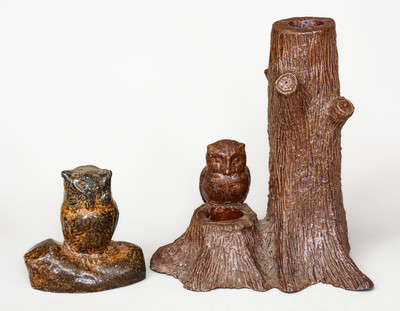 Lot of Two: Owl-Themed Sewer Tile Pieces, probably Ohio