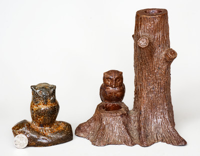 Lot of Two: Owl-Themed Sewer Tile Pieces, probably Ohio