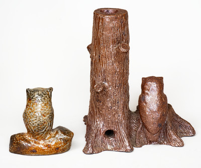 Lot of Two: Owl-Themed Sewer Tile Pieces, probably Ohio