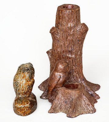 Lot of Two: Owl-Themed Sewer Tile Pieces, probably Ohio