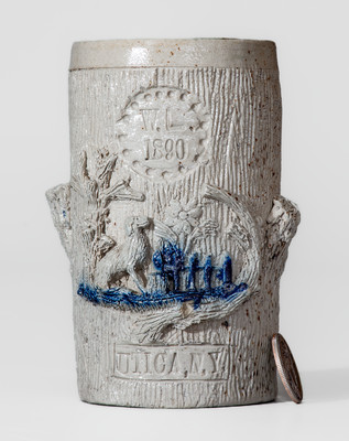 Exceptional Stoneware Presentation Mug w/ Applied Dog Scene, 