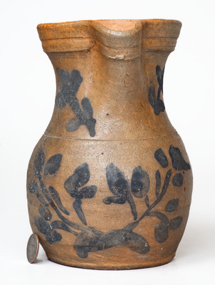 Scarce Stoneware Pitcher w/ Elaborate Cobalt Floral Decoration, probably Washington County, VA