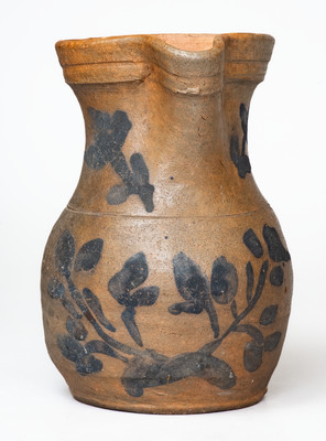 Scarce Stoneware Pitcher w/ Elaborate Cobalt Floral Decoration, probably Washington County, VA