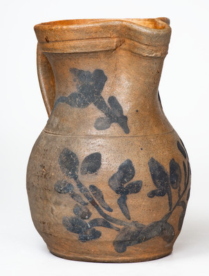 Scarce Stoneware Pitcher w/ Elaborate Cobalt Floral Decoration, probably Washington County, VA