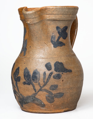 Scarce Stoneware Pitcher w/ Elaborate Cobalt Floral Decoration, probably Washington County, VA