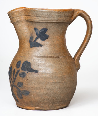 Scarce Stoneware Pitcher w/ Elaborate Cobalt Floral Decoration, probably Washington County, VA