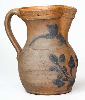 Scarce Stoneware Pitcher w/ Elaborate Cobalt Floral Decoration, probably Washington County, VA