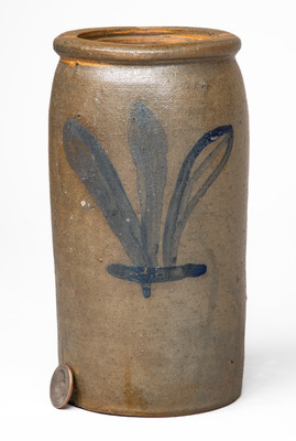 Unusual WV or Western PA Stoneware Canning Jar w/ Cobalt Foliate Decoration