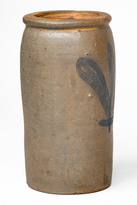 Unusual WV or Western PA Stoneware Canning Jar w/ Cobalt Foliate Decoration