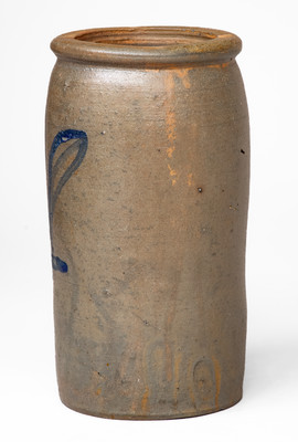 Unusual WV or Western PA Stoneware Canning Jar w/ Cobalt Foliate Decoration