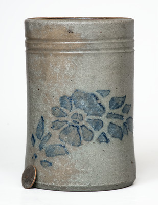 Western PA Stoneware Jar w/ Cobalt-Stenciled Floral Motif, c1875