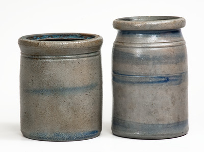 Lot of Two: Western PA Stoneware Canning Jars w/ Cobalt Stripe Decoration