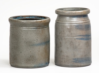 Lot of Two: Western PA Stoneware Canning Jars w/ Cobalt Stripe Decoration