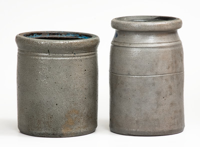 Lot of Two: Western PA Stoneware Canning Jars w/ Cobalt Stripe Decoration