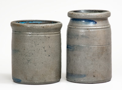 Lot of Two: Western PA Stoneware Canning Jars w/ Cobalt Stripe Decoration