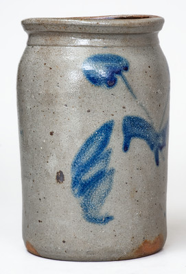 Probably Virginia Stoneware Jar w/ Cobalt Floral Decoration