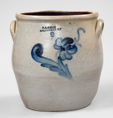 F.A. GALE / GALESVILLE, N.Y Stoneware Jar w/ Cobalt Floral Decoration, c1860-65