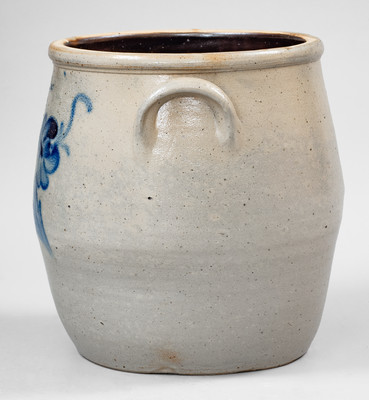 F.A. GALE / GALESVILLE, N.Y Stoneware Jar w/ Cobalt Floral Decoration, c1860-65