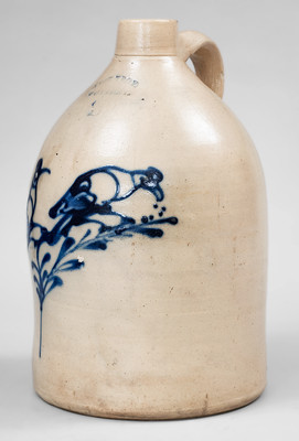 Rare WEST TROY / N.Y. / POTTERY Stoneware Jug w/ Cobalt Double Bird Decoration, c1875