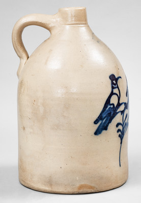 Rare WEST TROY / N.Y. / POTTERY Stoneware Jug w/ Cobalt Double Bird Decoration, c1875