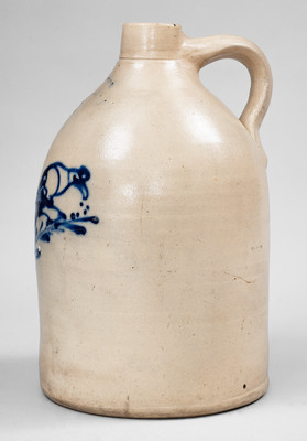 Rare WEST TROY / N.Y. / POTTERY Stoneware Jug w/ Cobalt Double Bird Decoration, c1875