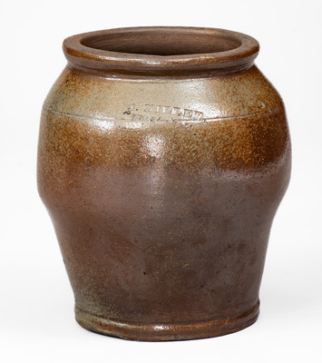 Rare J. MILLER / WHEELING, VA Small-Sized Ovoid Stoneware Jar, circa 1830