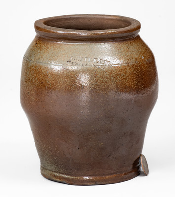 Rare J. MILLER / WHEELING, VA Small-Sized Ovoid Stoneware Jar, circa 1830