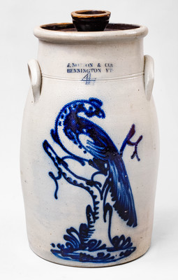 Exceptional 4 Gal. J. NORTON & CO. / BENNINGTON, VT Stoneware Pheasant Churn