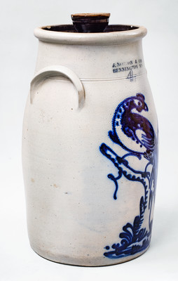 Exceptional 4 Gal. J. NORTON & CO. / BENNINGTON, VT Stoneware Pheasant Churn