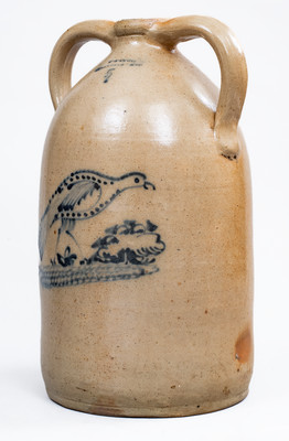 Exceptional W. A. LEWIS / GALESVILLE, NY Stoneware Double-Handled Jug w/ Elaborate Turkey Decoration