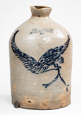 Outstanding MECHANICVILLE, NY Stoneware Advertising Syrup Jug w/ Flying Eagle and Banner Motif