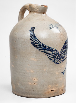 Outstanding MECHANICVILLE, NY Stoneware Advertising Syrup Jug w/ Flying Eagle and Banner Motif