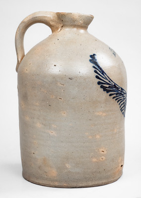 Outstanding MECHANICVILLE, NY Stoneware Advertising Syrup Jug w/ Flying Eagle and Banner Motif