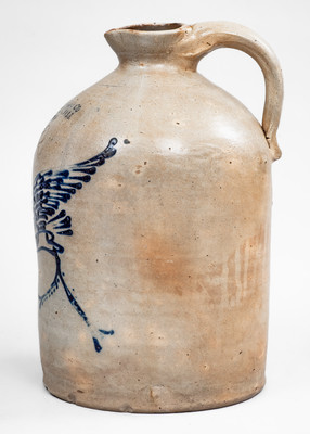 Outstanding MECHANICVILLE, NY Stoneware Advertising Syrup Jug w/ Flying Eagle and Banner Motif