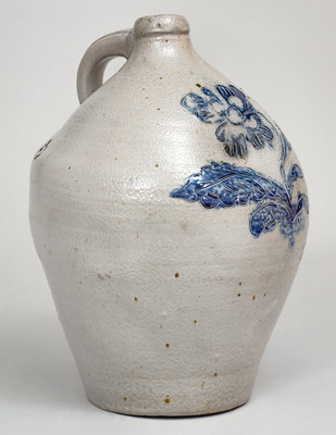 Fine Ovoid Stoneware Jug w/ Elaborate Incised Floral Decoration attrib. George Lent, Troy, NY, c1820