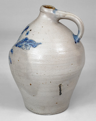 Fine Ovoid Stoneware Jug w/ Elaborate Incised Floral Decoration attrib. George Lent, Troy, NY, c1820