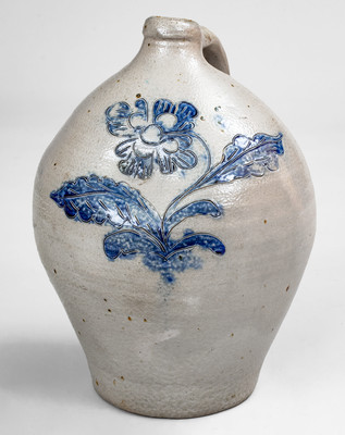 Fine Ovoid Stoneware Jug w/ Elaborate Incised Floral Decoration attrib. George Lent, Troy, NY, c1820