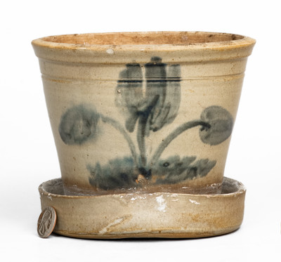 Attrib. Fulper Pottery, Flemington, NJ Stoneware Flowerpot w/ Floral Decoration