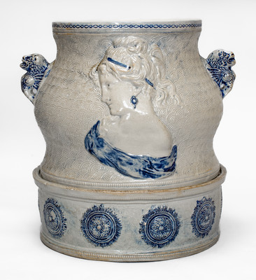 Elaborate CENTRAL N.Y. POTTERY / UTICA, NY Stoneware Water Cooler