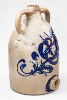 6 Gal. SATTERLEE & MORY / FT. EDWARD, N Y Stoneware Cooler w/ Elaborate Cobalt Floral Decoration