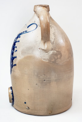 6 Gal. SATTERLEE & MORY / FT. EDWARD, N Y Stoneware Cooler w/ Elaborate Cobalt Floral Decoration