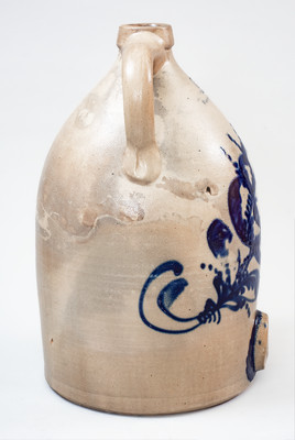 6 Gal. SATTERLEE & MORY / FT. EDWARD, N Y Stoneware Cooler w/ Elaborate Cobalt Floral Decoration