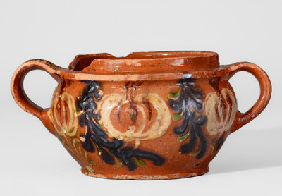 Southeastern PA Redware Sugar Bowl w/ Elaborate Three-Color-Slip Decoration