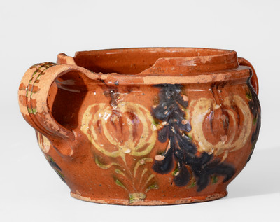 Southeastern PA Redware Sugar Bowl w/ Elaborate Three-Color-Slip Decoration