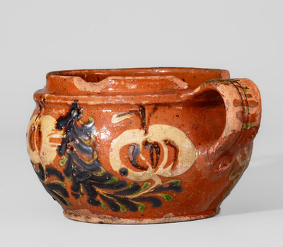 Southeastern PA Redware Sugar Bowl w/ Elaborate Three-Color-Slip Decoration