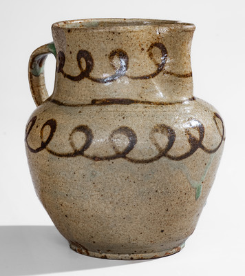 Scarce Small-Sized Edgefield Dist, SC Stoneware Pitcher w/ Iron Slip Decoration, attrib. Thomas Chandler