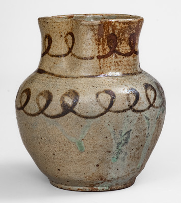 Scarce Small-Sized Edgefield Dist, SC Stoneware Pitcher w/ Iron Slip Decoration, attrib. Thomas Chandler