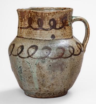 Scarce Small-Sized Edgefield, SC Stoneware Pitcher with Iron Slip Decoration att. Thomas Chandler