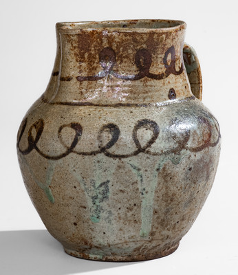 Scarce Small-Sized Edgefield Dist, SC Stoneware Pitcher w/ Iron Slip Decoration, attrib. Thomas Chandler