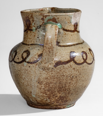 Scarce Small-Sized Edgefield, SC Stoneware Pitcher with Iron Slip Decoration att. Thomas Chandler